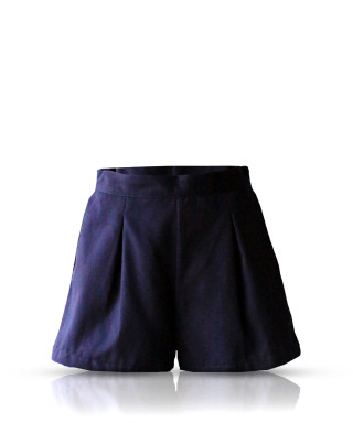 Ladies Linen Short W/Invt Pleat - Navy Blue