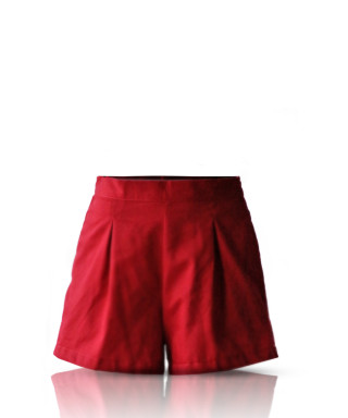 Ladies Linen Short W/Invt Pleat - Red